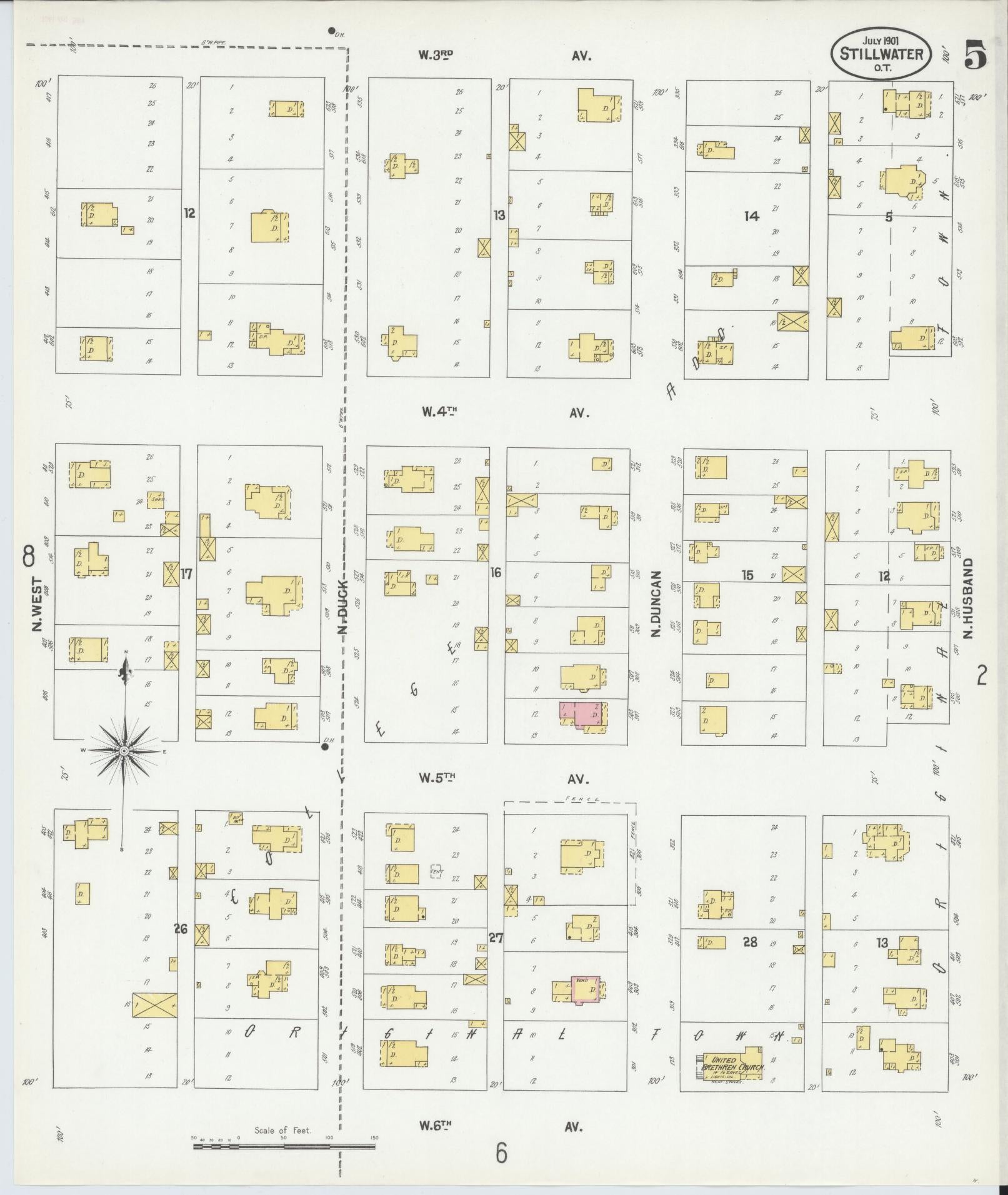 Sanborn Fire Insurance Map from Stillwater, Payne County, Oklahoma (1901), Sheet #0005 - Complete Map Set gallery image, historic Sanborn map, vintage wall art, Oklahoma Oklahoma