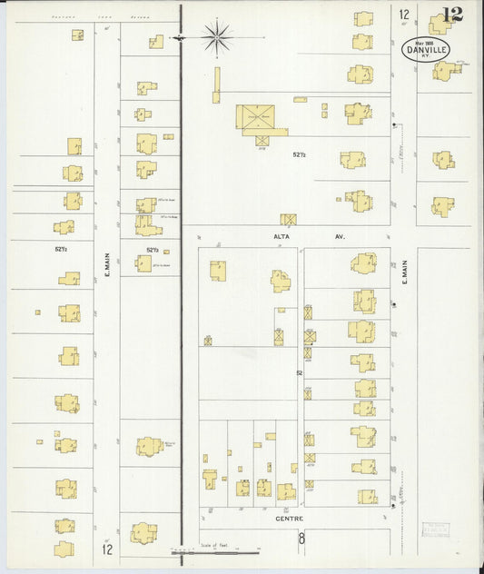 Sanborn Fire Insurance Map from Danville, Boyle County, Kentucky (1908), Sheet #0012 - Historic Sanborn Fire Insurance Map Print, vintage old map wall art, antique decor, genealogy gift, Kentucky Kentucky map