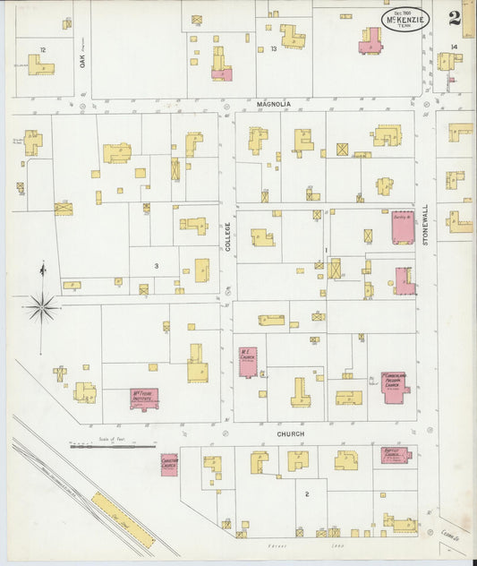 Sanborn Fire Insurance Map from McKenzie, Carroll County, Tennessee (1900), Sheet #0002 - Historic Sanborn Fire Insurance Map Print, vintage old map wall art, antique decor, genealogy gift, Tennessee Tennessee map