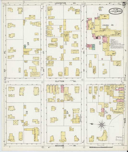 Sanborn Fire Insurance Map from Lakewood, Ocean County, New Jersey (1895), Sheet #0005 - Historic Sanborn Fire Insurance Map Print, vintage old map wall art, antique decor, genealogy gift, New Jersey New Jersey map