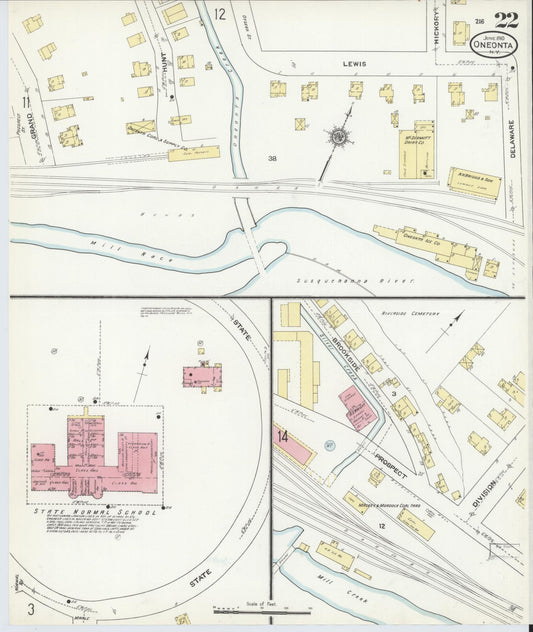 Sanborn Fire Insurance Map from Oneonta, Otsego County, New York (1910), Sheet #0022 - Historic Sanborn Fire Insurance Map Print, vintage old map wall art, antique decor, genealogy gift, New York New York map