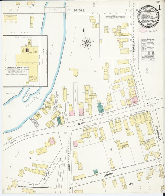 Sanborn Fire Insurance Map from Morrisville, Lamoille County, Vermont (1892), Sheet #0001 - Complete Map Set gallery image, historic Sanborn map, vintage wall art, Vermont Vermont