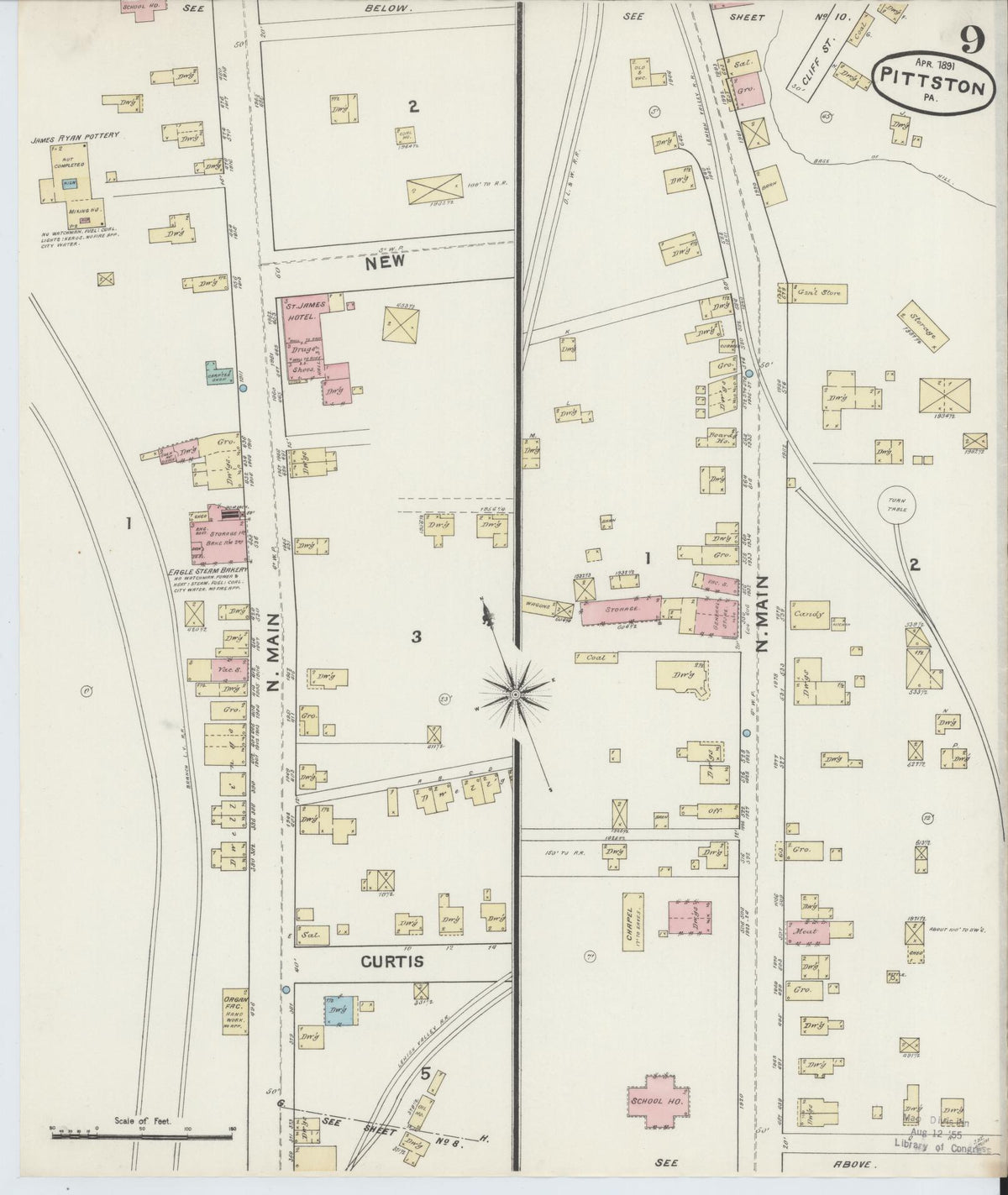 Sanborn Fire Insurance Map from Pittston, Luzerne County, Pennsylvania (1891), Sheet #0009 - Historic Sanborn Fire Insurance Map Print, vintage old map wall art, antique decor, genealogy gift, Pennsylvania Pennsylvania map