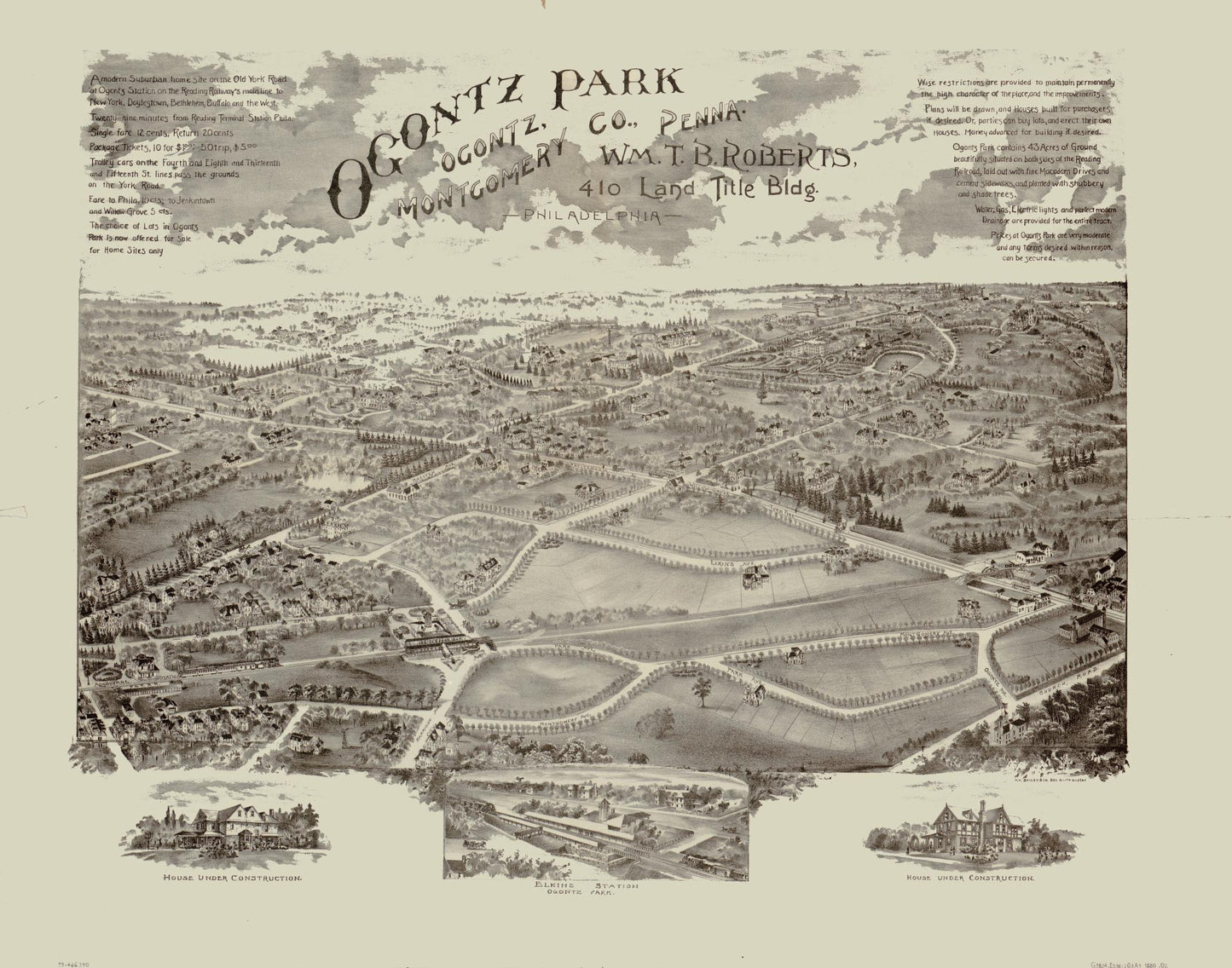 Ogontz Park, Ogontz, Montgomery Co., Penna. : Wm. T.B. Roberts, 410 Land Title Bldg., Philadelphia (1880) – Historic Bird’s-Eye View Panorama Print