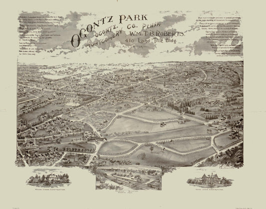 Ogontz Park, Ogontz, Montgomery Co., Penna. : Wm. T.B. Roberts, 410 Land Title Bldg., Philadelphia (1880) – Historic Bird’s-Eye View Panorama Print