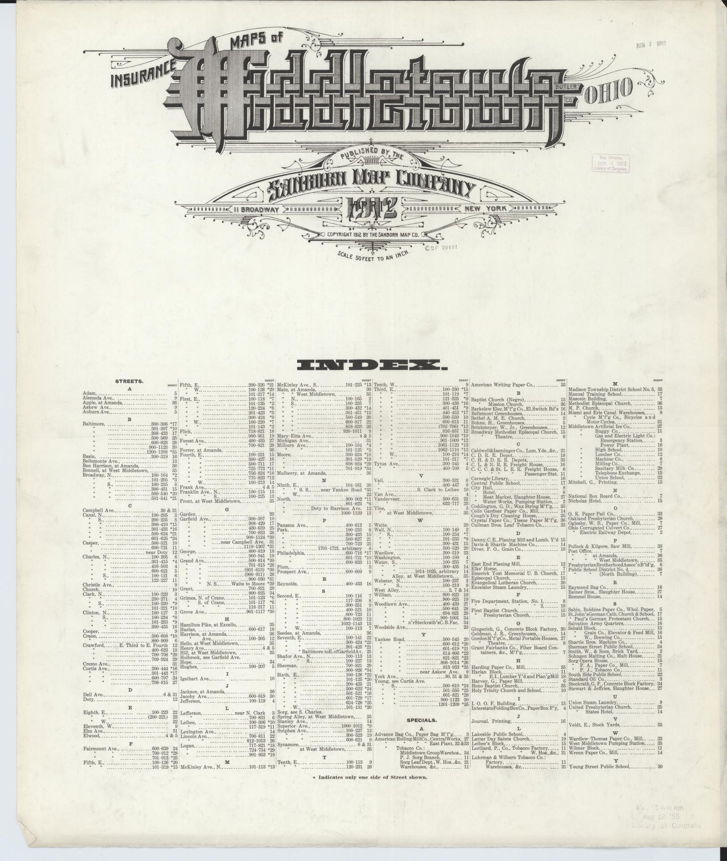 Sanborn Fire Insurance Map from Middletown, Butler County, Ohio (1912), Sheet #0001 - Historic Sanborn Fire Insurance Map Print, vintage old map wall art, antique decor, genealogy gift, Ohio Ohio map