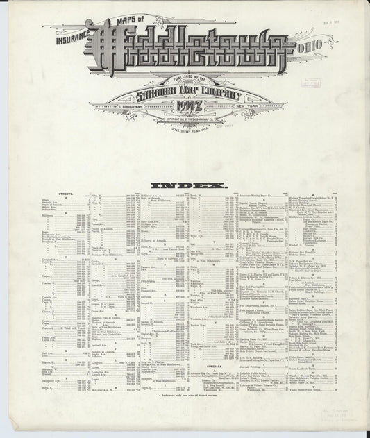 Sanborn Fire Insurance Map from Middletown, Butler County, Ohio (1912), Sheet #0001 - Historic Sanborn Fire Insurance Map Print, vintage old map wall art, antique decor, genealogy gift, Ohio Ohio map