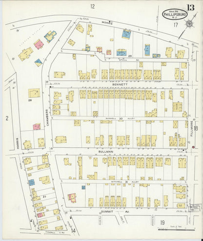 Sanborn Fire Insurance Map from Phillipsburg, Warren County, New Jersey (1916), Sheet #0013 - Historic Sanborn Fire Insurance Map Print, vintage old map wall art, antique decor, genealogy gift, New Jersey New Jersey map