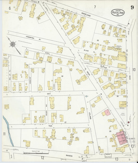Sanborn Fire Insurance Map from Rockland, Knox County, Maine (1912), Sheet #0009 - Historic Sanborn Fire Insurance Map Print, vintage old map wall art, antique decor, genealogy gift, Maine Maine map