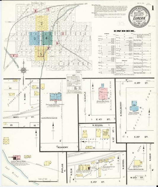 Sanborn Fire Insurance Map from Eureka, Greenwood County, Kansas (1912), Sheet #0001 - Historic Sanborn Fire Insurance Map Print, vintage old map wall art, antique decor, genealogy gift, Kansas Kansas map