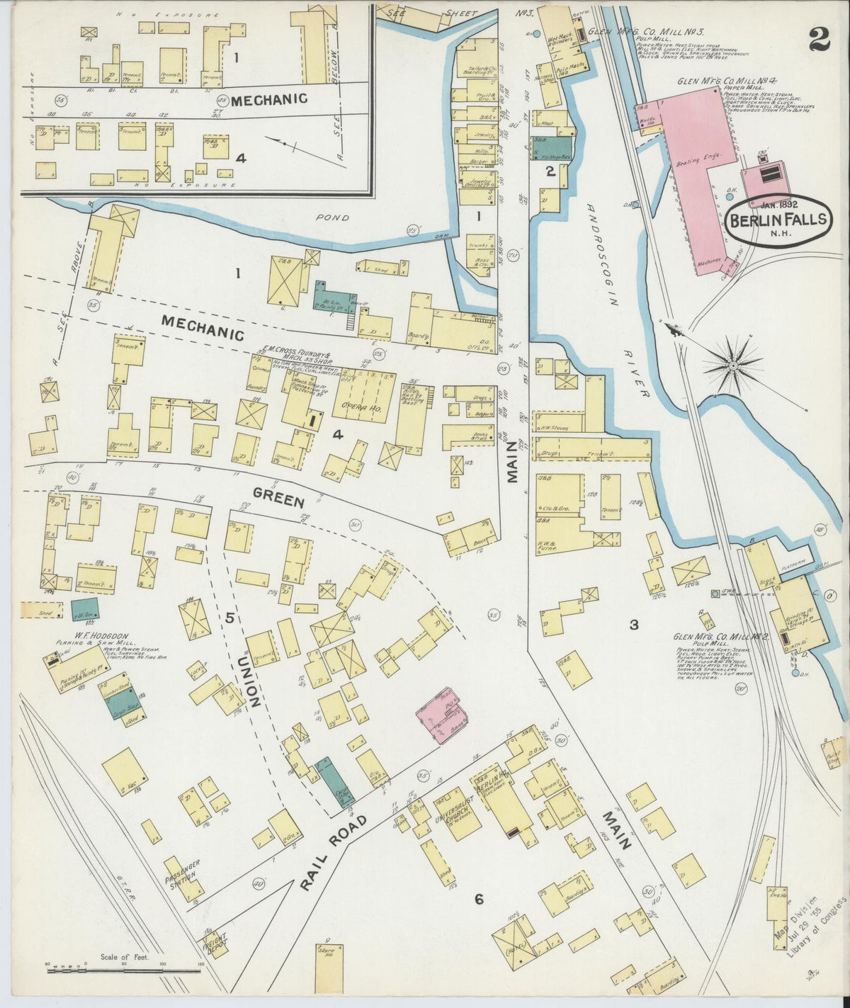 Sanborn Fire Insurance Map from Berlin, Coos County, New Hampshire (1892), Sheet #0002 - Complete Map Set gallery image, historic Sanborn map, vintage wall art, New Hampshire New Hampshire