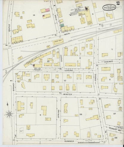 Sanborn Fire Insurance Map from Hudson, Middlesex County, Massachusetts (1894), Sheet #0002 - Historic Sanborn Fire Insurance Map Print, vintage old map wall art, antique decor, genealogy gift, Massachusetts Massachusetts map