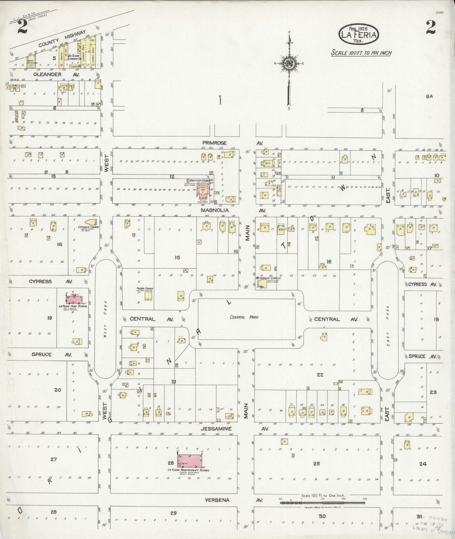 Sanborn Fire Insurance Map from La Feria, Cameron County, Texas (1925), Sheet #0002 - Historic Sanborn Fire Insurance Map Print, vintage old map wall art, antique decor, genealogy gift, Texas Texas map