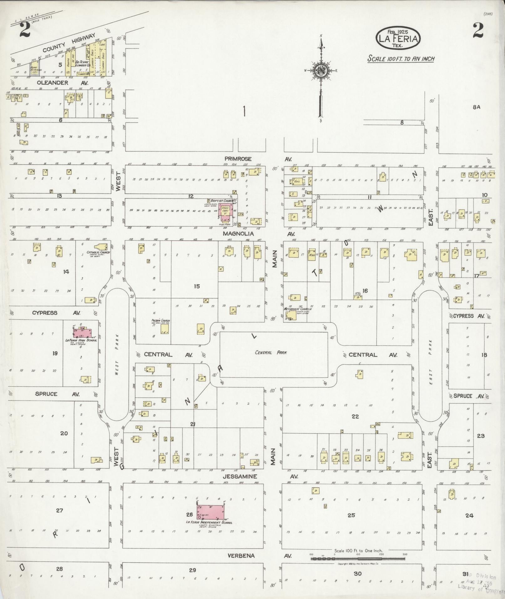Sanborn Fire Insurance Map from La Feria, Cameron County, Texas (1925), Sheet #0002 - Historic Sanborn Fire Insurance Map Print, vintage old map wall art, antique decor, genealogy gift, Texas Texas map