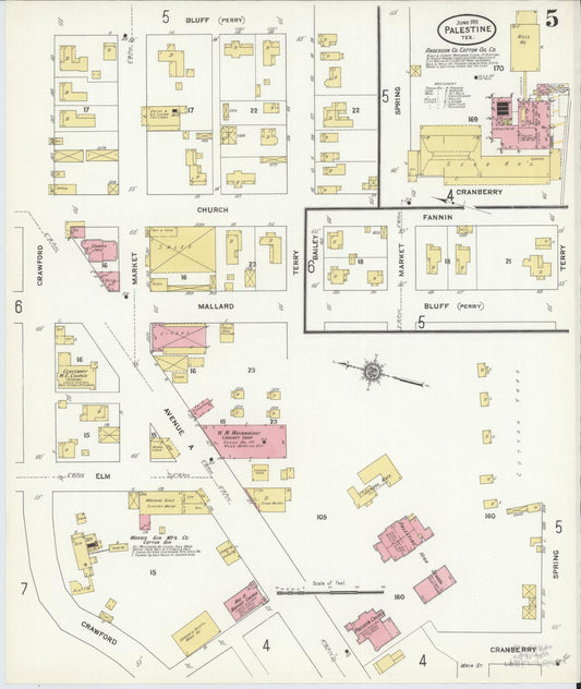Sanborn Fire Insurance Map from Palestine, Anderson County, Texas (1911), Sheet #0005 - Historic Sanborn Fire Insurance Map Print, vintage old map wall art, antique decor, genealogy gift, Texas Texas map