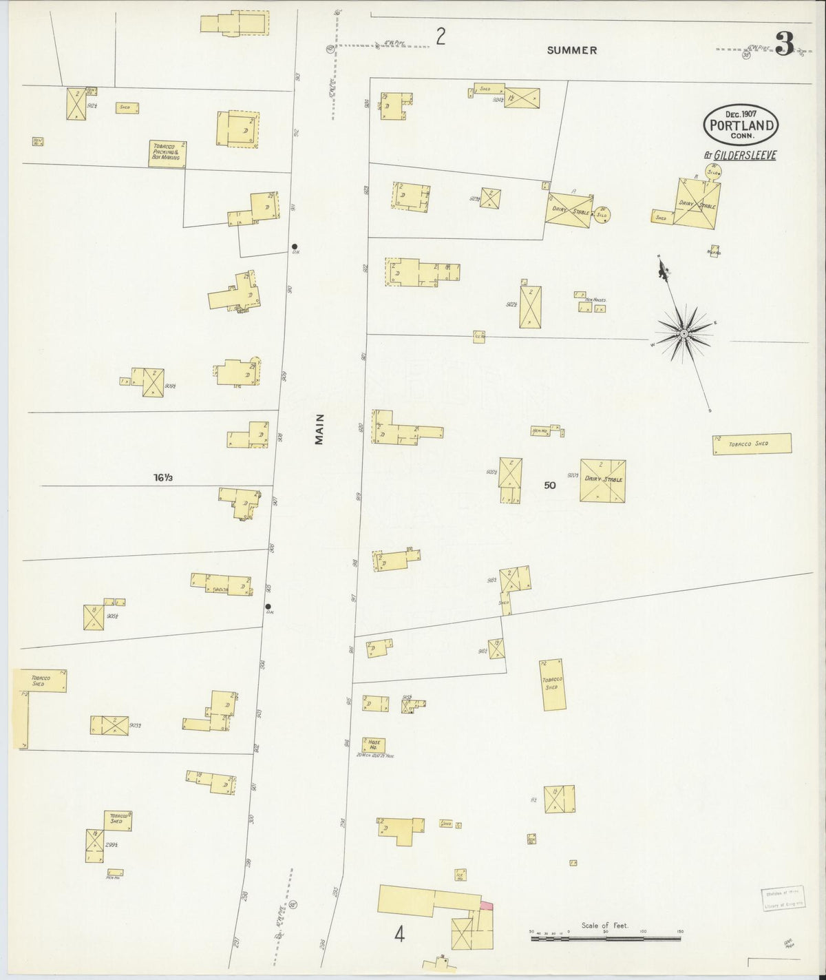Sanborn Fire Insurance Map from Portland, Middlesex County, Connecticut (1907), Sheet #0003 - Historic Sanborn Fire Insurance Map Print, vintage old map wall art, antique decor, genealogy gift, Connecticut Connecticut map