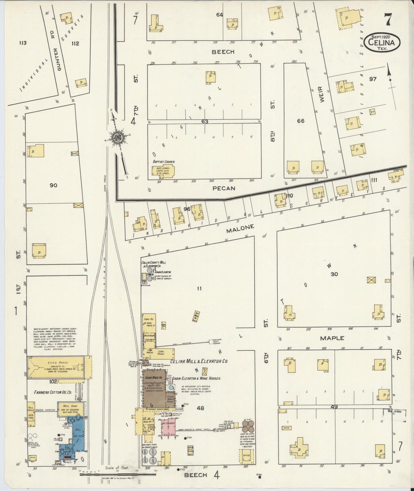 Sanborn Fire Insurance Map from Celina, Collin County, Texas (1920), Sheet #0007 - Complete Map Set gallery image, historic Sanborn map, vintage wall art, Texas Texas