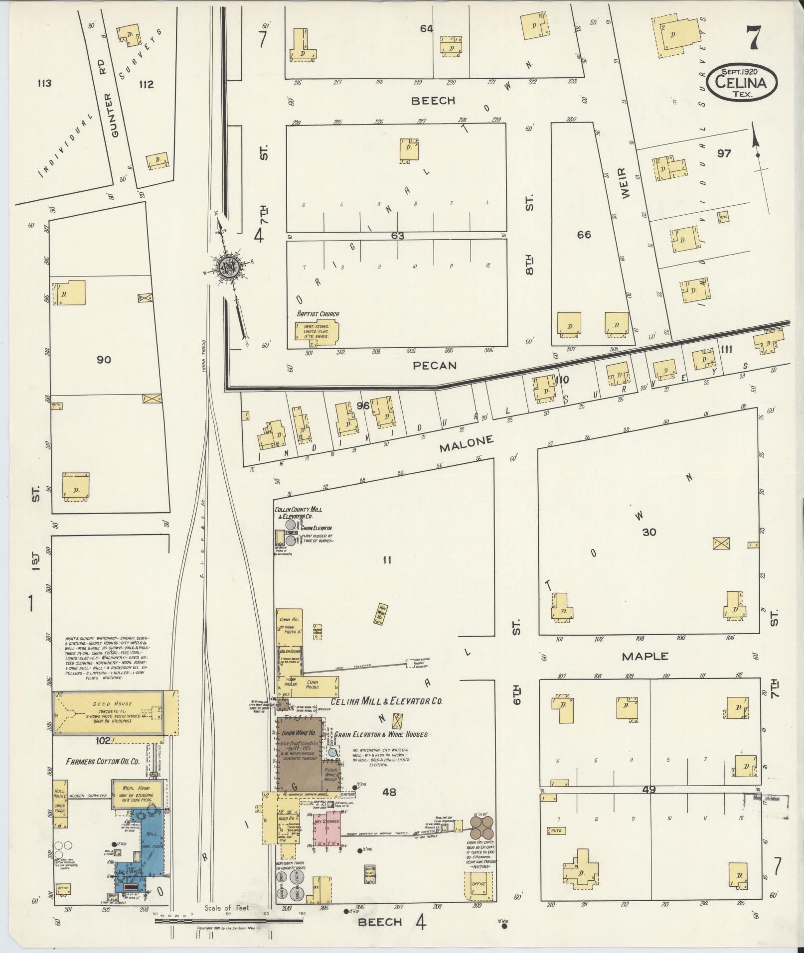 Sanborn Fire Insurance Map from Celina, Collin County, Texas (1920), Sheet #0007 - Complete Map Set gallery image, historic Sanborn map, vintage wall art, Texas Texas