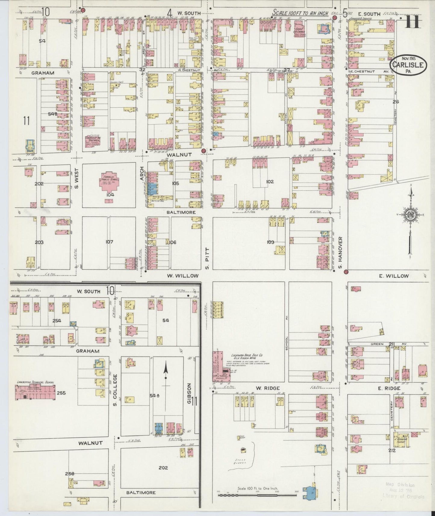 Sanborn Fire Insurance Map from Carlisle, Cumberland County, Pennsylvania (1915), Sheet #0011 - Historic Sanborn Fire Insurance Map Print, vintage old map wall art, antique decor, genealogy gift, Pennsylvania Pennsylvania map