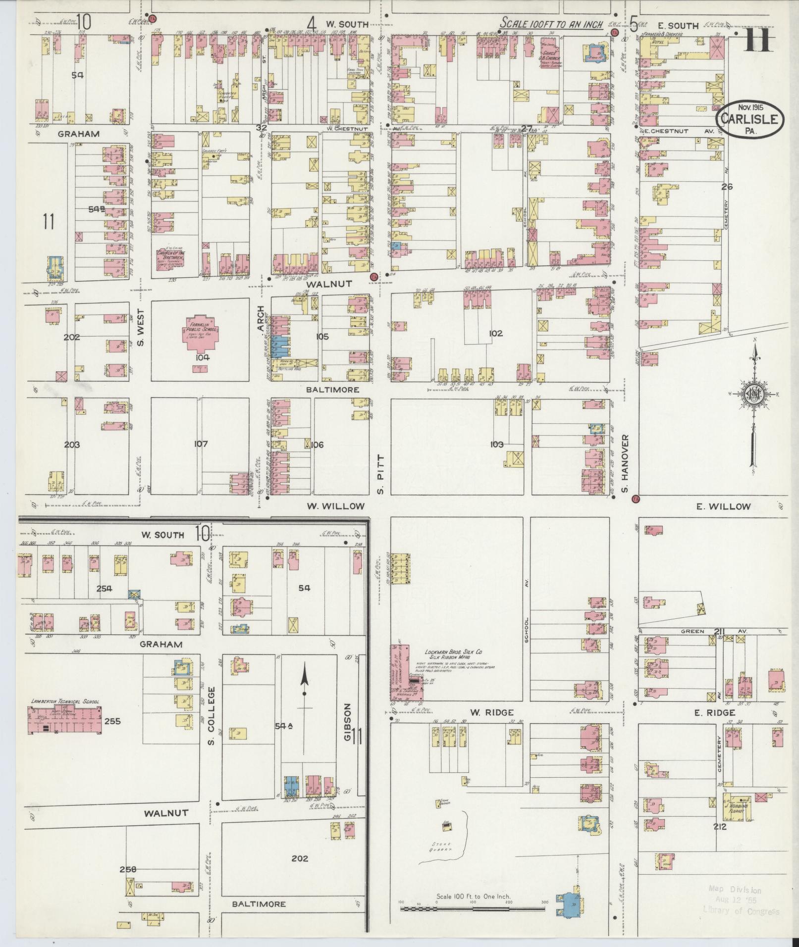 Sanborn Fire Insurance Map from Carlisle, Cumberland County, Pennsylvania (1915), Sheet #0011 - Historic Sanborn Fire Insurance Map Print, vintage old map wall art, antique decor, genealogy gift, Pennsylvania Pennsylvania map
