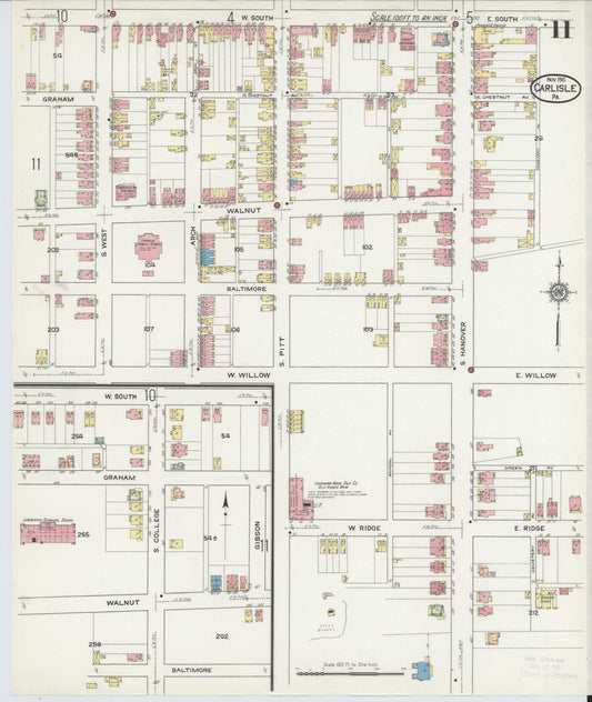 Sanborn Fire Insurance Map from Carlisle, Cumberland County, Pennsylvania (1915), Sheet #0011 - Historic Sanborn Fire Insurance Map Print, vintage old map wall art, antique decor, genealogy gift, Pennsylvania Pennsylvania map
