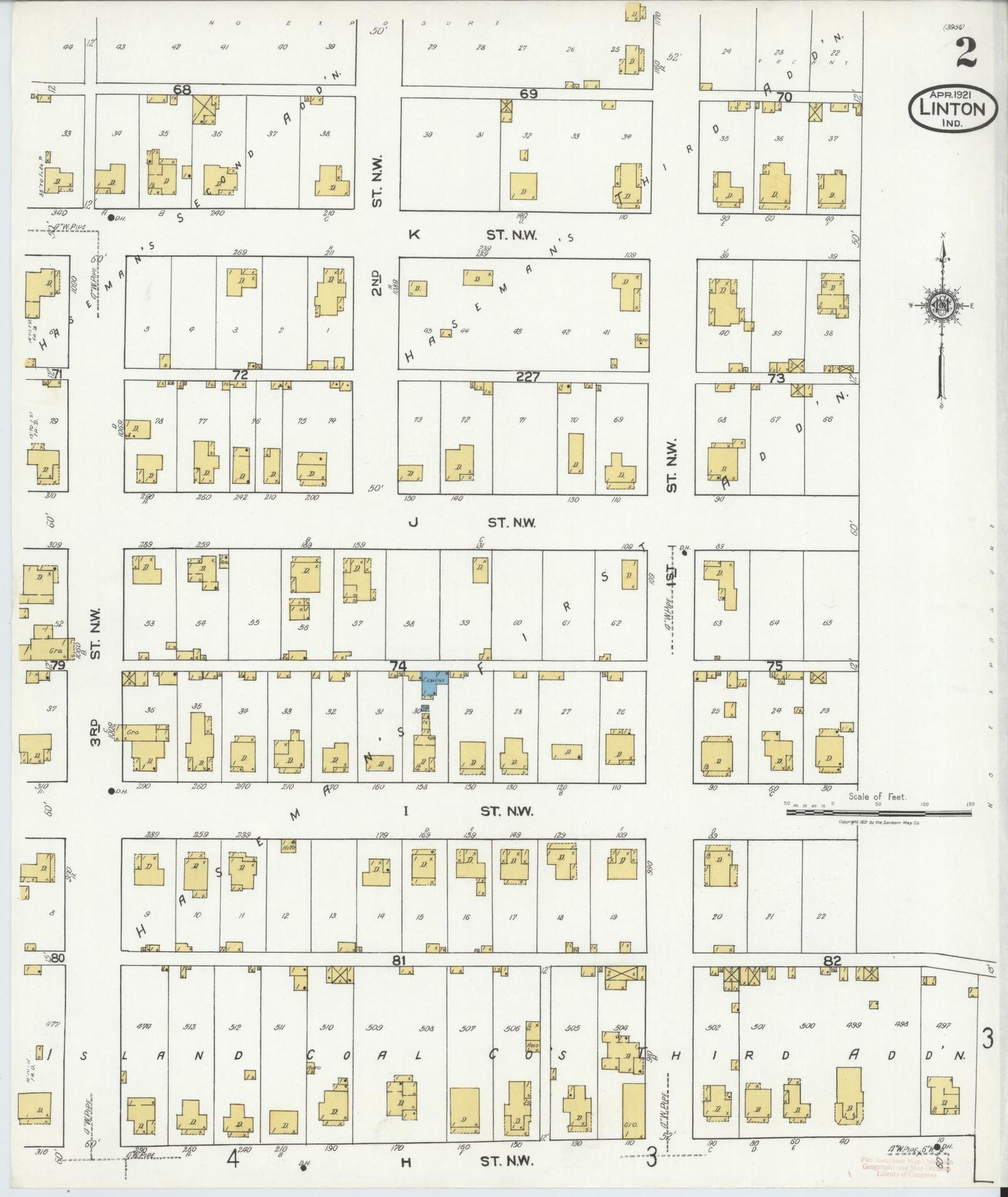 Sanborn Fire Insurance Map from Linton, Greene County, Indiana (1921), Sheet #0002 - Complete Map Set gallery image, historic Sanborn map, vintage wall art, Indiana Indiana
