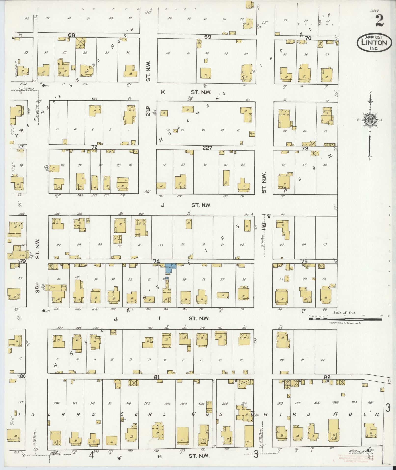 Sanborn Fire Insurance Map from Linton, Greene County, Indiana (1921), Sheet #0002 - Complete Map Set gallery image, historic Sanborn map, vintage wall art, Indiana Indiana