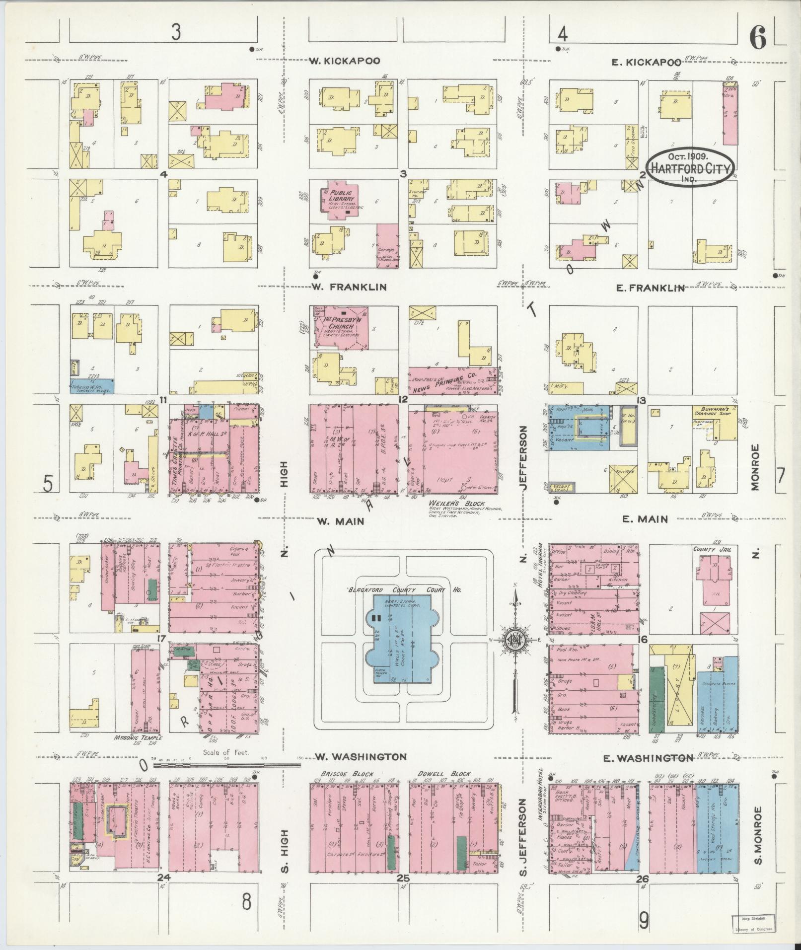 Sanborn Fire Insurance Map from Hartford City, Blackford County, Indiana (1909), Sheet #0006 - Complete Map Set gallery image, historic Sanborn map, vintage wall art, Indiana Indiana