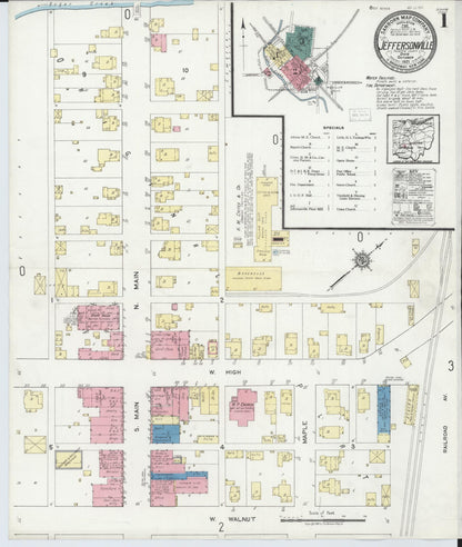 Sanborn Fire Insurance Map from Jeffersonville, Fayette County, Ohio (1921), Sheet #0001 - Historic Sanborn Fire Insurance Map Print, vintage old map wall art, antique decor, genealogy gift, Ohio Ohio map