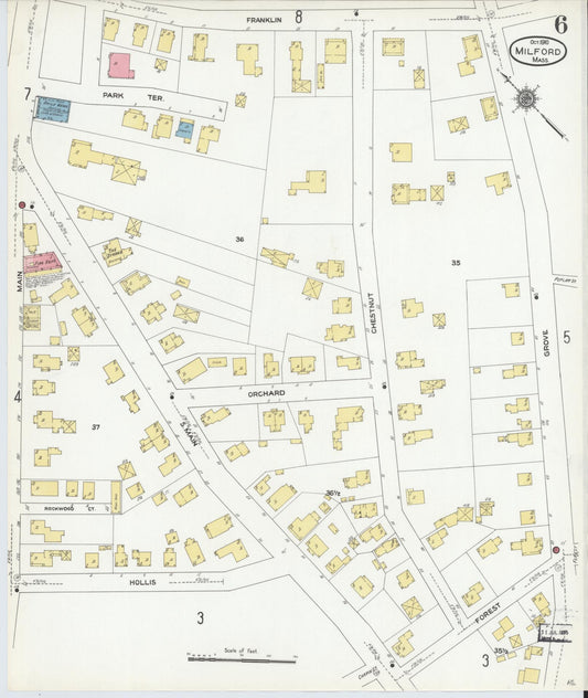 Sanborn Fire Insurance Map from Milford, Worcester County, Massachusetts (1910), Sheet #0006 - Historic Sanborn Fire Insurance Map Print, vintage old map wall art, antique decor, genealogy gift, Massachusetts Massachusetts map