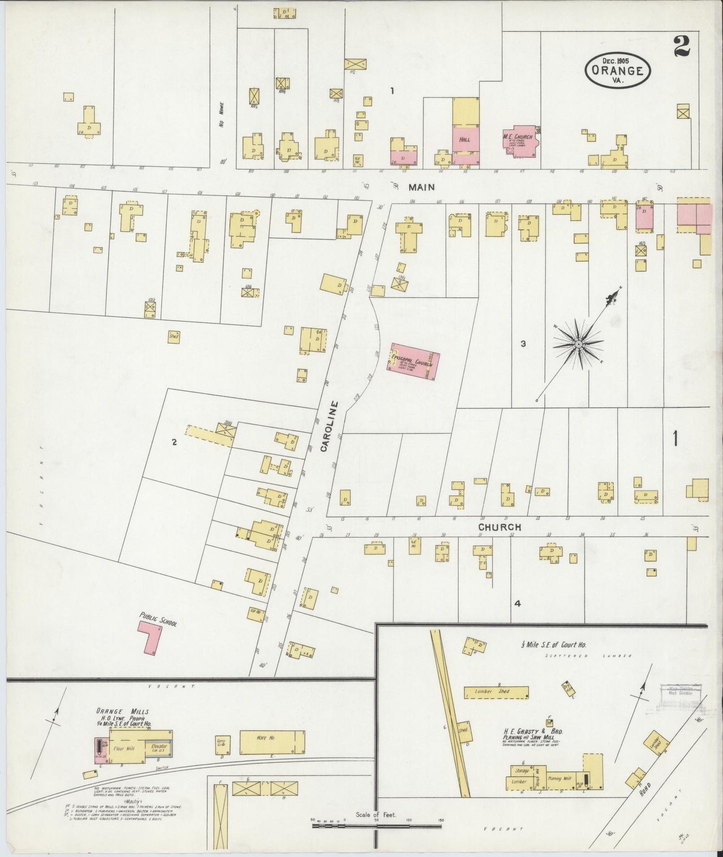 Sanborn Fire Insurance Map from Orange, Orange County, Virginia (1905), Sheet #0002 - Complete Map Set gallery image, historic Sanborn map, vintage wall art, Virginia Virginia