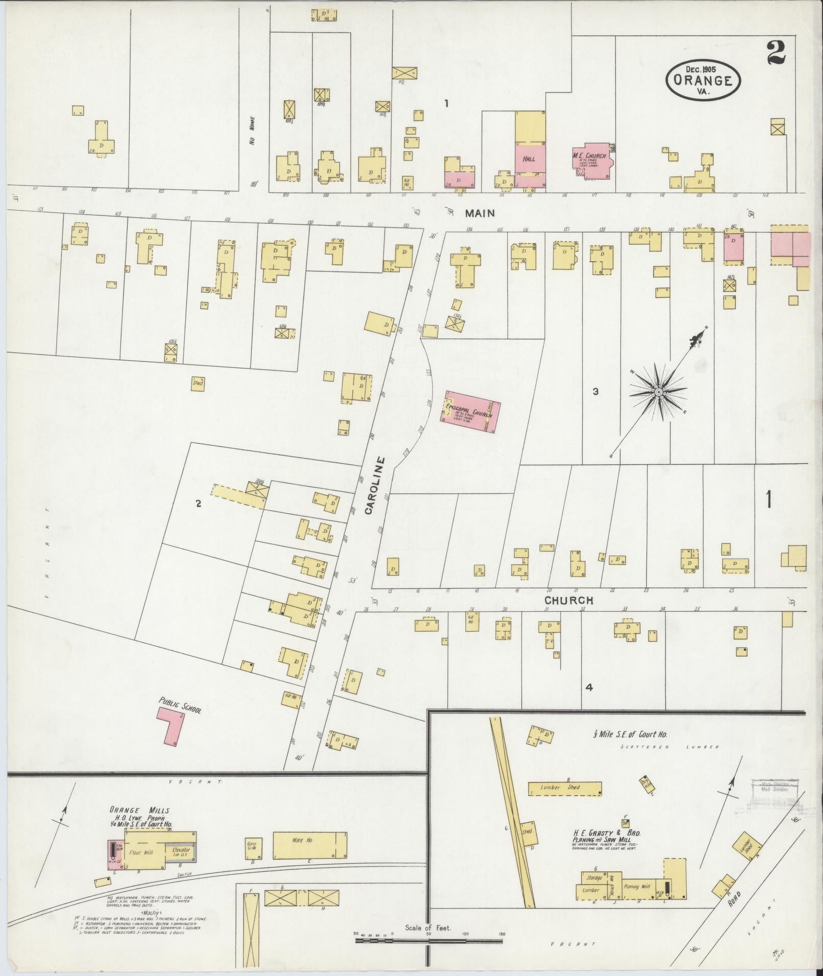 Sanborn Fire Insurance Map from Orange, Orange County, Virginia (1905), Sheet #0002 - Complete Map Set gallery image, historic Sanborn map, vintage wall art, Virginia Virginia