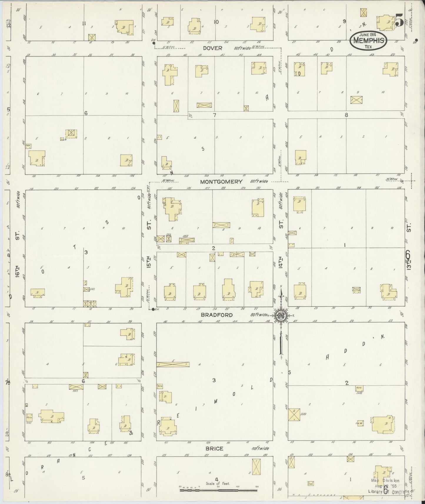 Sanborn Fire Insurance Map from Memphis, Hall County, Texas (1914), Sheet #0005 - Historic Sanborn Fire Insurance Map Print, vintage old map wall art, antique decor, genealogy gift, Texas Texas map