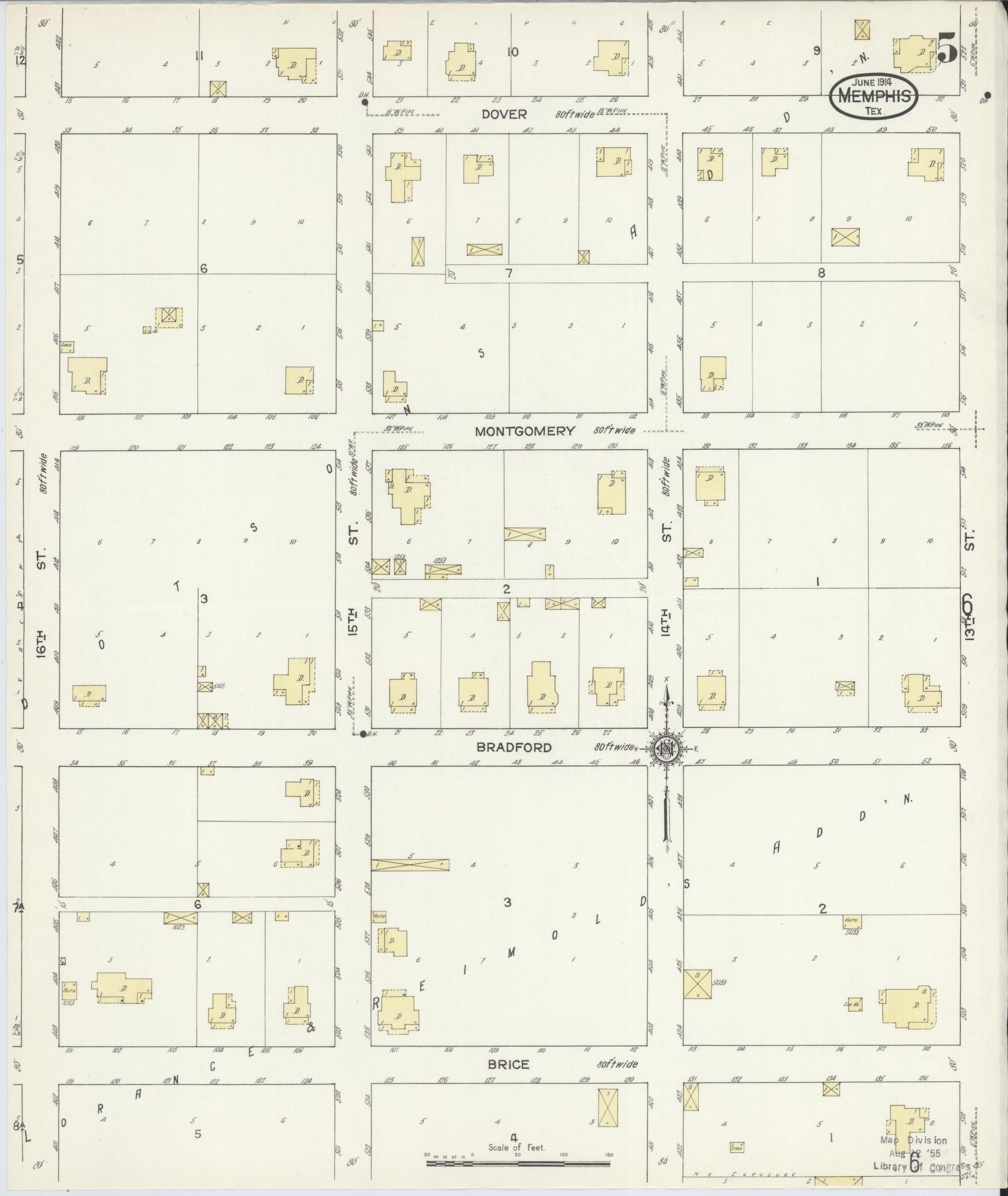 Sanborn Fire Insurance Map from Memphis, Hall County, Texas (1914), Sheet #0005 - Historic Sanborn Fire Insurance Map Print, vintage old map wall art, antique decor, genealogy gift, Texas Texas map