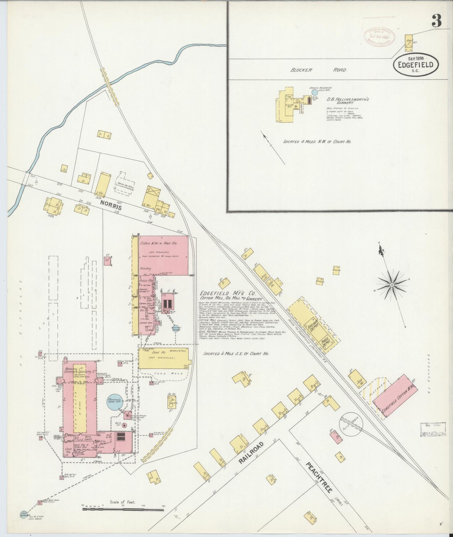 Sanborn Fire Insurance Map from Edgefield, Edgefield County, South Carolina (1899), Sheet #0003 - Historic Sanborn Fire Insurance Map Print, vintage old map wall art, antique decor, genealogy gift, South Carolina South Carolina map