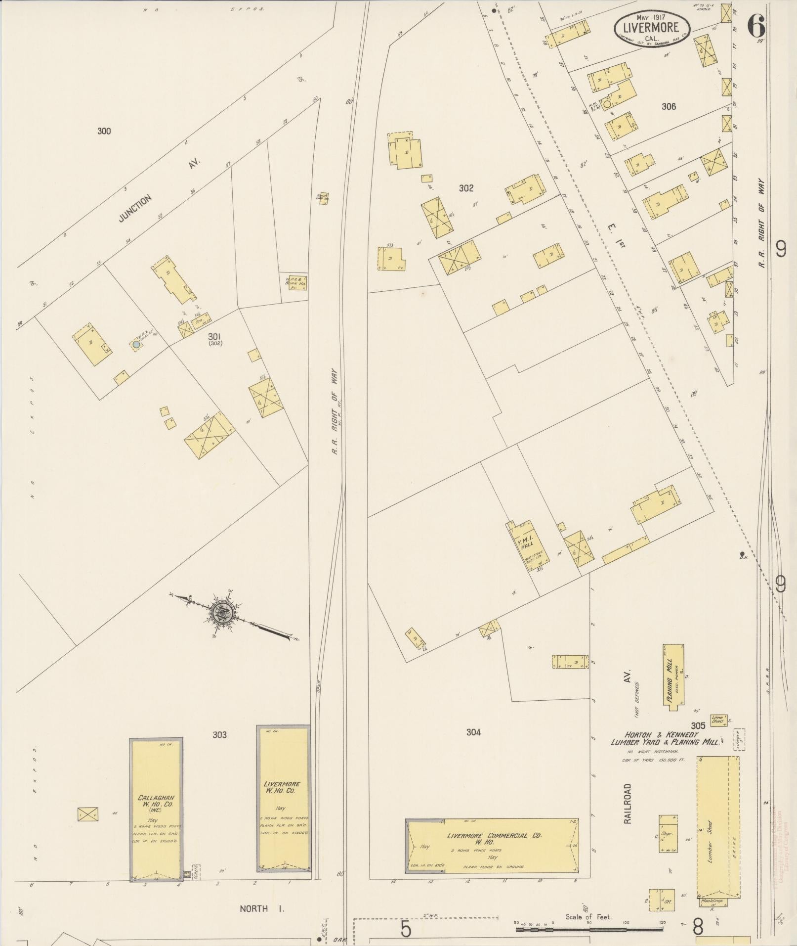 Sanborn Fire Insurance Map from Livermore, Alameda County, California (1917), Sheet #0006 - Historic Sanborn Fire Insurance Map Print, vintage old map wall art, antique decor, genealogy gift, California California map