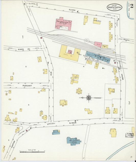 Sanborn Fire Insurance Map from North Easton, Bristol County, Massachusetts (1911), Sheet #0002 - Historic Sanborn Fire Insurance Map Print, vintage old map wall art, antique decor, genealogy gift, Massachusetts Massachusetts map