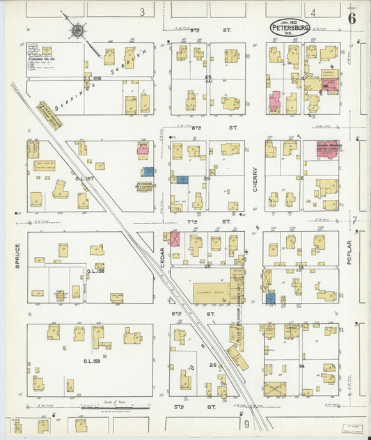 Sanborn Fire Insurance Map from Petersburg, Pike County, Indiana (1921), Sheet #0006 - Historic Sanborn Fire Insurance Map Print, vintage old map wall art, antique decor, genealogy gift, Indiana Indiana map