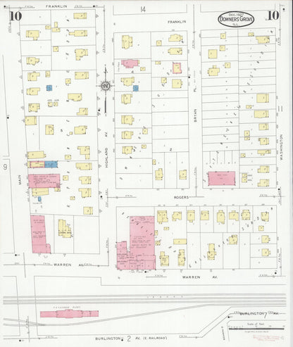 Sanborn Fire Insurance Map from Downers Grove, Dupage County, Illinois (1927), Sheet #0010 - Historic Sanborn Fire Insurance Map Print, vintage old map wall art, antique decor, genealogy gift, Illinois Illinois map