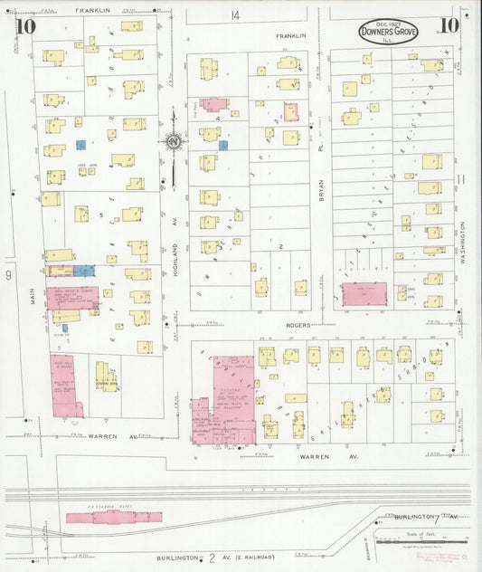 Sanborn Fire Insurance Map from Downers Grove, Dupage County, Illinois (1927), Sheet #0010 - Historic Sanborn Fire Insurance Map Print, vintage old map wall art, antique decor, genealogy gift, Illinois Illinois map