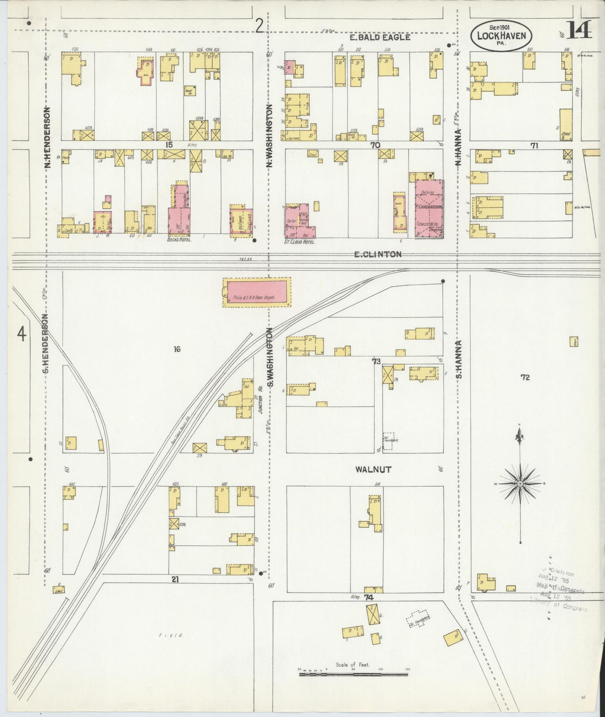 Sanborn Fire Insurance Map from Lock Haven, Clinton County, Pennsylvania (1901), Sheet #0014 - Historic Sanborn Fire Insurance Map Print, vintage old map wall art, antique decor, genealogy gift, Pennsylvania Pennsylvania map