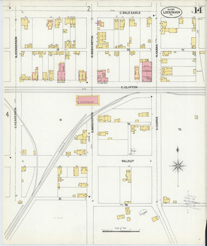 Sanborn Fire Insurance Map from Lock Haven, Clinton County, Pennsylvania (1901), Sheet #0014 - Historic Sanborn Fire Insurance Map Print, vintage old map wall art, antique decor, genealogy gift, Pennsylvania Pennsylvania map