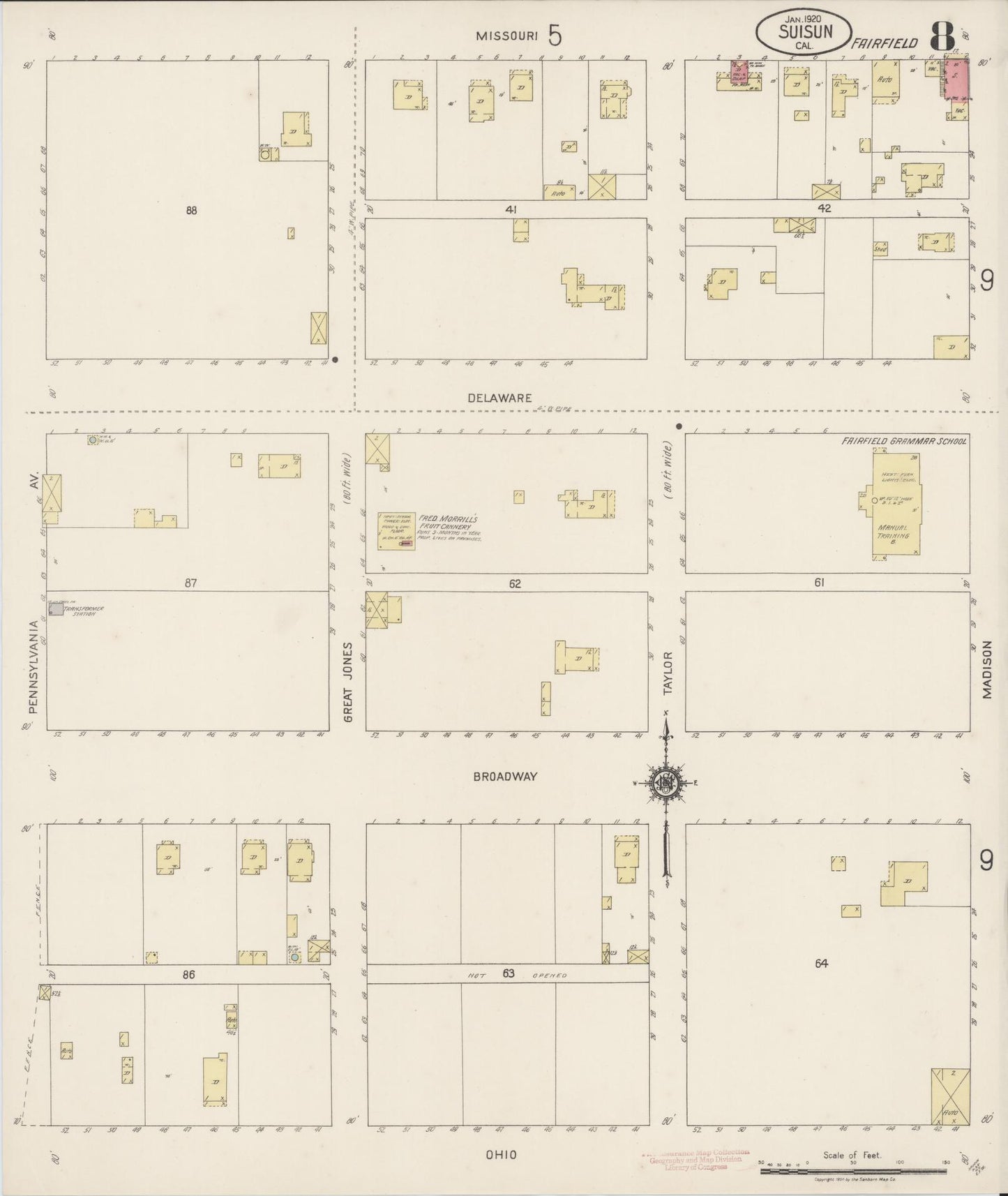 Sanborn Fire Insurance Map from Suisun, Solano County, California (1920), Sheet #0008 - Complete Map Set gallery image, historic Sanborn map, vintage wall art, California California