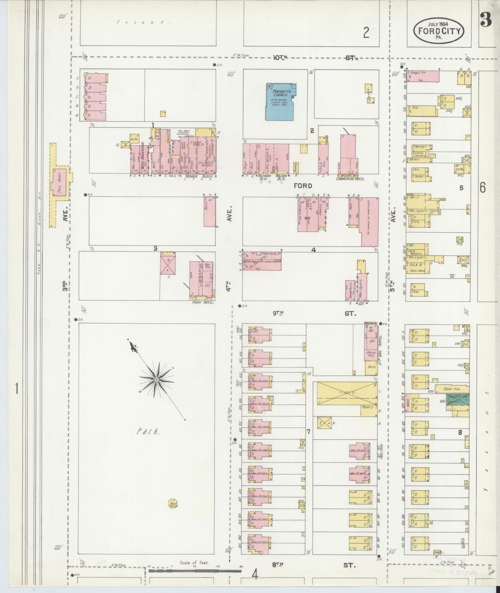 Sanborn Fire Insurance Map from Ford City, Armstrong County, Pennsylvania (1904), Sheet #0003 - Historic Sanborn Fire Insurance Map Print, vintage old map wall art, antique decor, genealogy gift, Pennsylvania Pennsylvania map