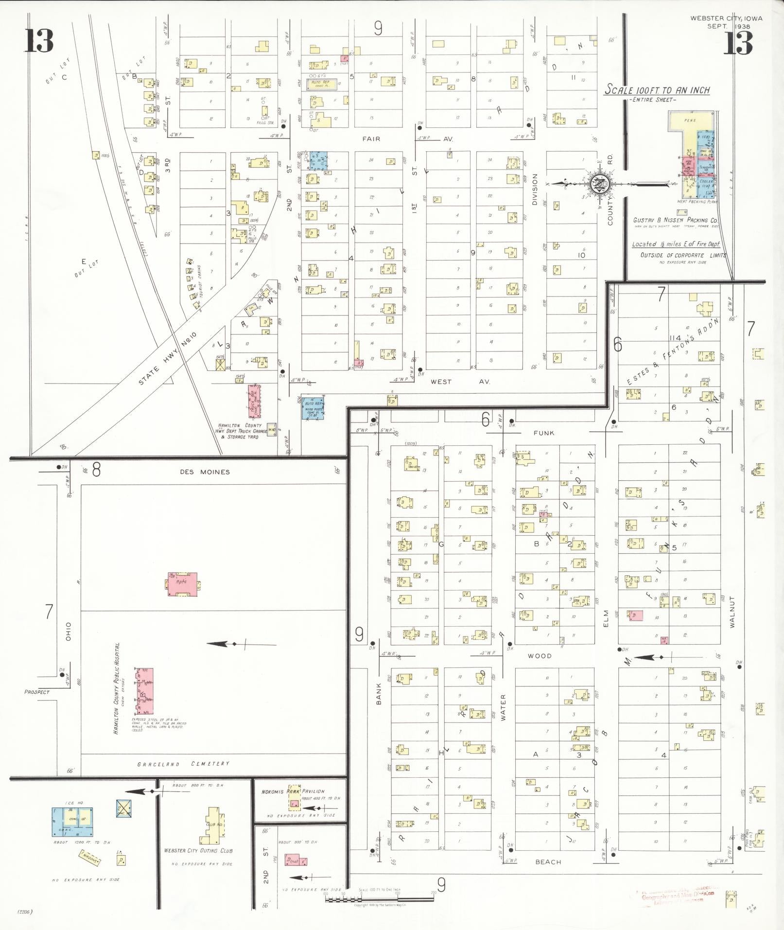Sanborn Fire Insurance Map from Webster City, Hamilton County, Iowa (1938), Sheet #0013 - Historic Sanborn Fire Insurance Map Print