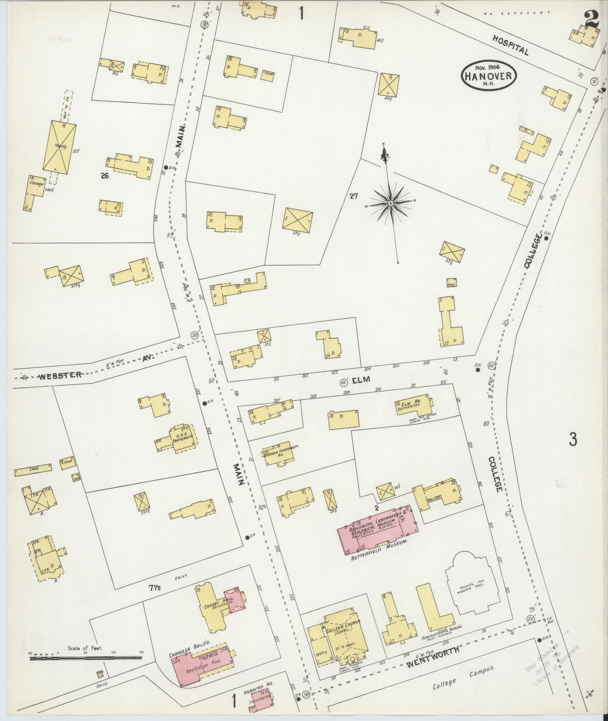 Sanborn Fire Insurance Map from Hanover, Grafton County, New Hampshire (1904), Sheet #0002 - Complete Map Set gallery image, historic Sanborn map, vintage wall art, New Hampshire New Hampshire