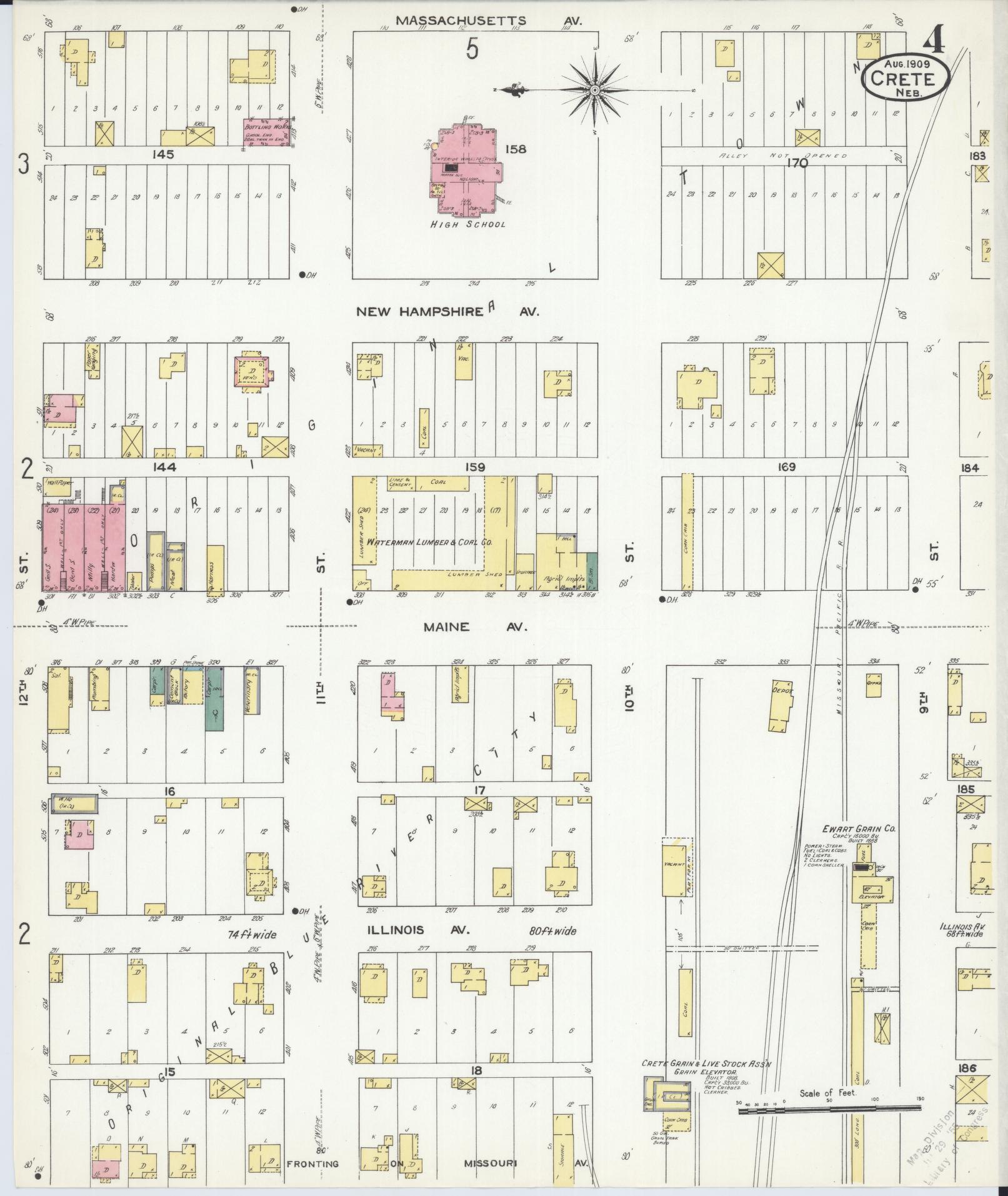 Sanborn Fire Insurance Map from Crete, Saline County, Nebraska (1909), Sheet #0004 - Complete Map Set gallery image, historic Sanborn map, vintage wall art, Nebraska Nebraska