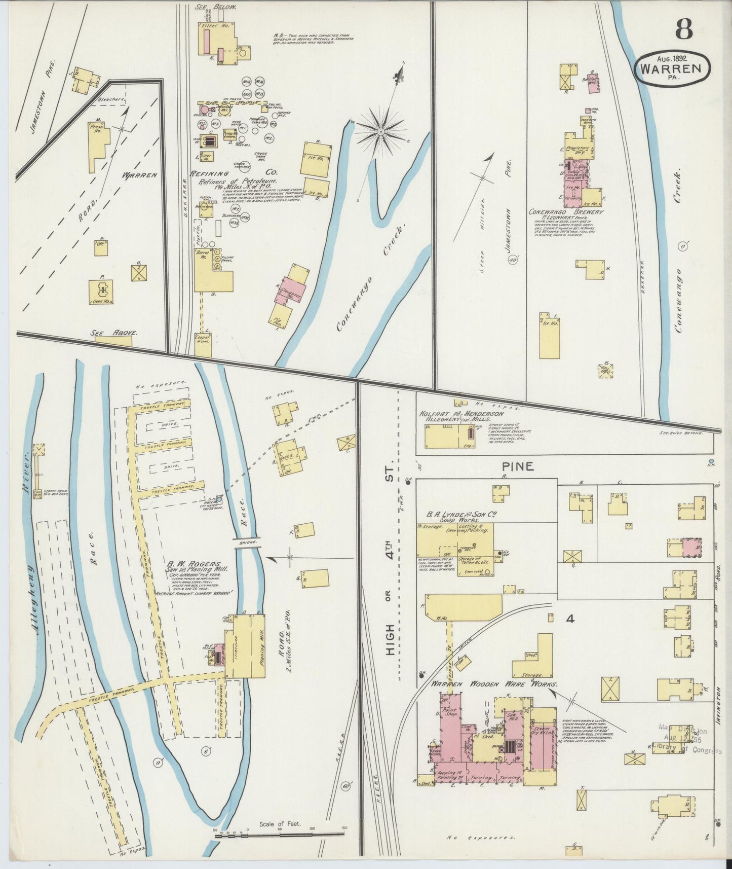 Sanborn Fire Insurance Map from Warren, Warren County, Pennsylvania (1892), Sheet #0008 - Complete Map Set gallery image, historic Sanborn map, vintage wall art, Pennsylvania Pennsylvania