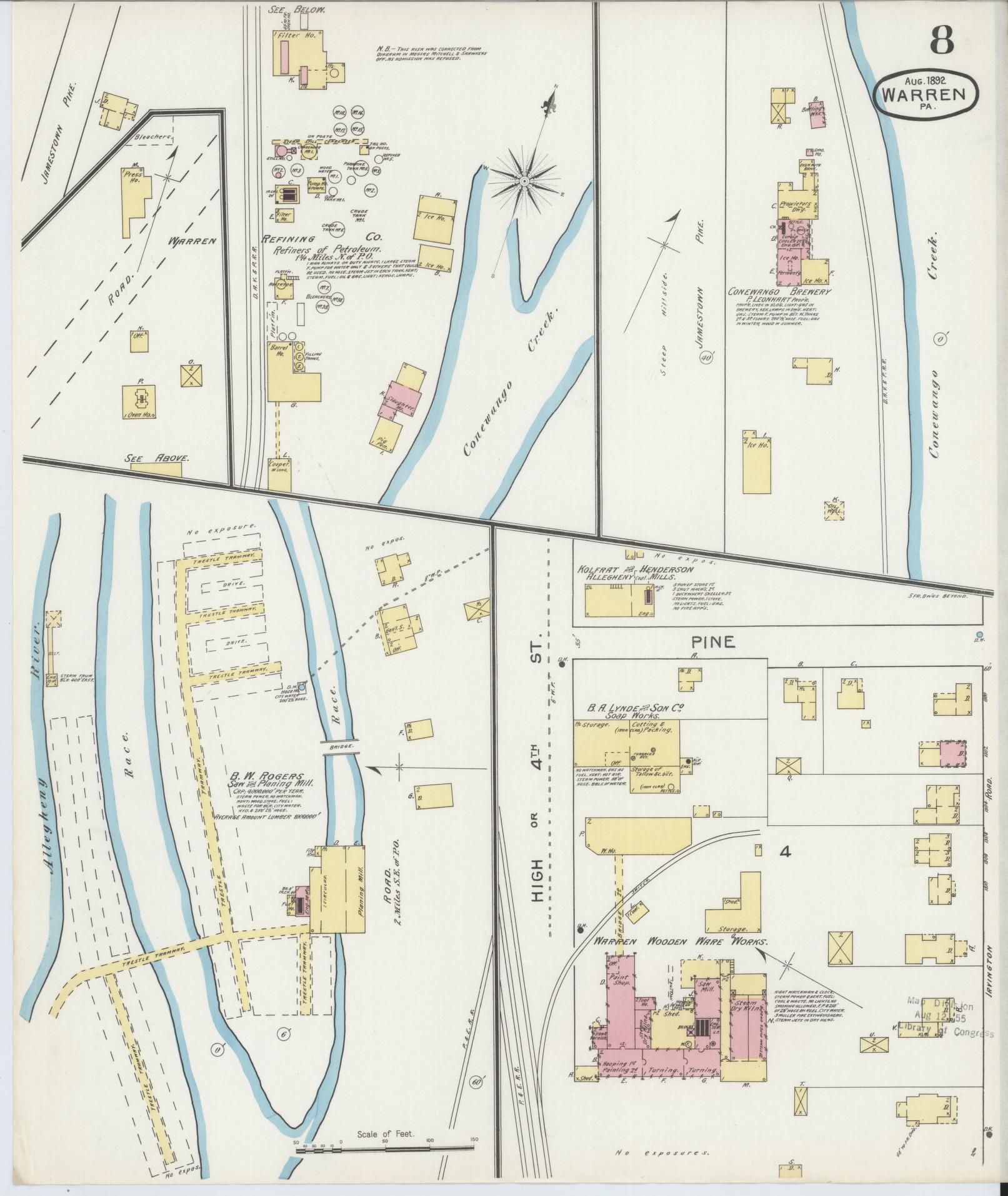 Sanborn Fire Insurance Map from Warren, Warren County, Pennsylvania (1892), Sheet #0008 - Complete Map Set gallery image, historic Sanborn map, vintage wall art, Pennsylvania Pennsylvania