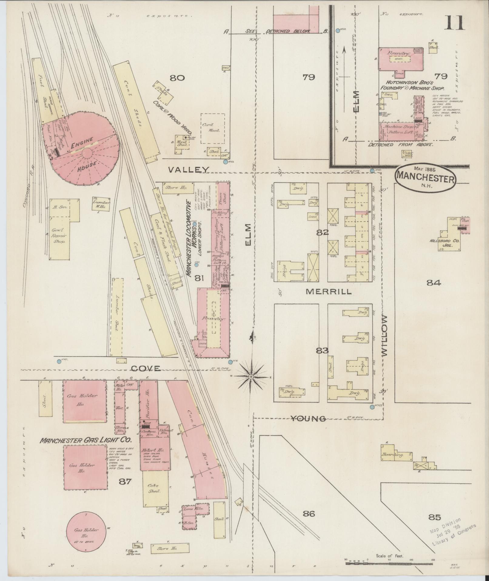 Sanborn Fire Insurance Map from Manchester, Hillsborough County, New Hampshire. (1885), Sheet 11 – Historic Sanborn Fire Insurance Map Print